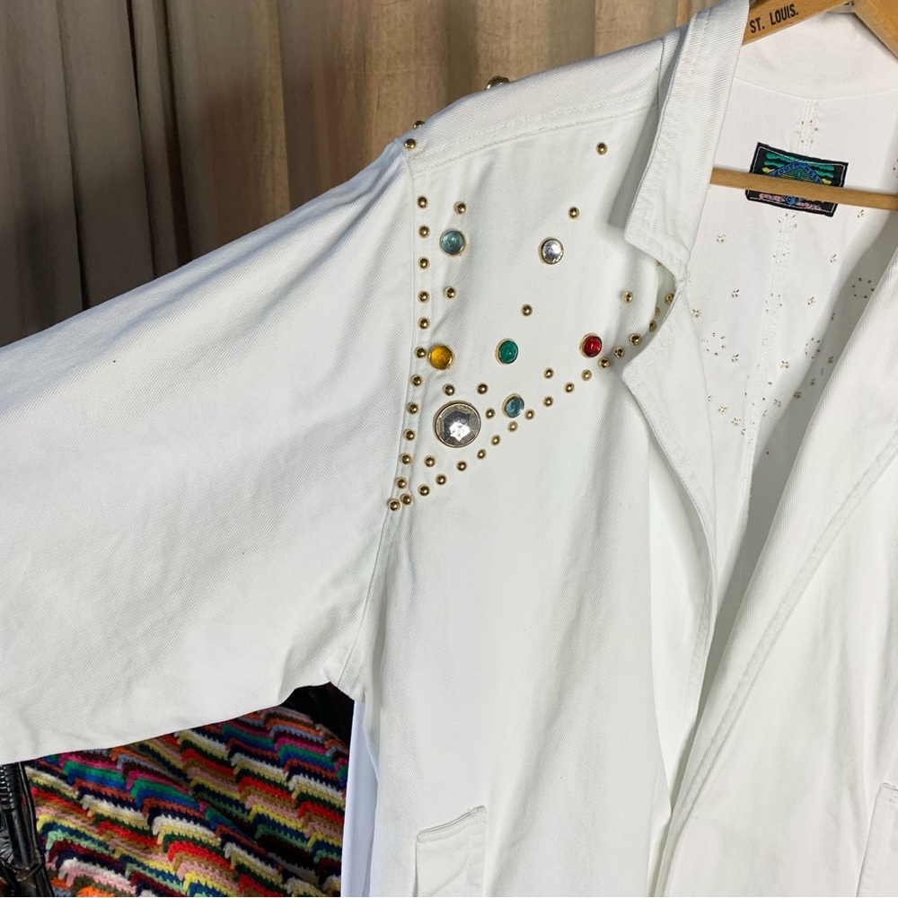 80s Bedazzled White Denim Duster - Picture 4 of 10